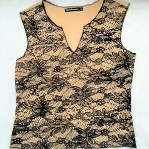 COOLWEAR black lace tan lined stretch tank size XL